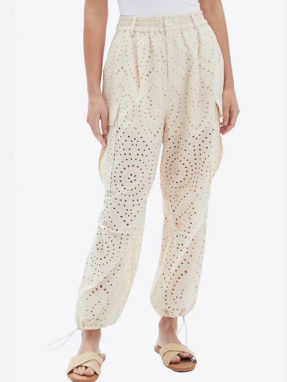 CHRLDR - Cream Eyelet Cargo Pant Joggers